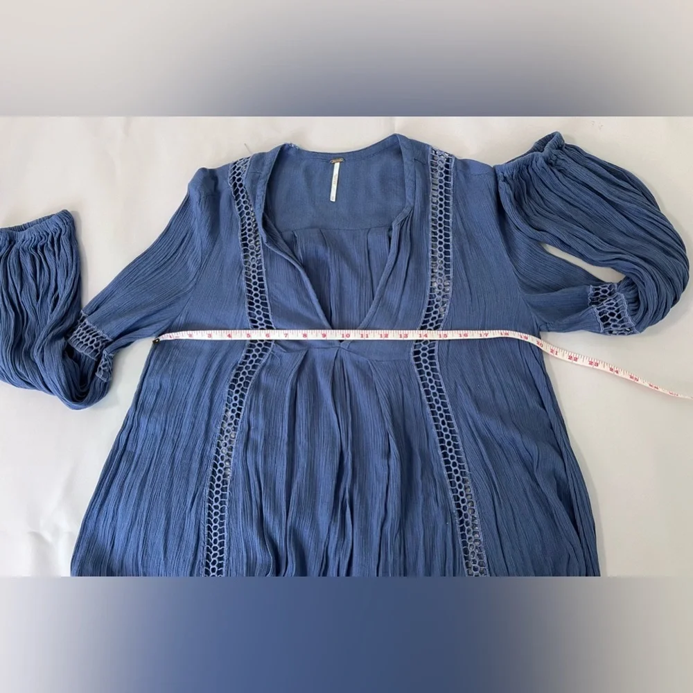 Free People Baby Doll Lace‎ Inset Tunic Sz Small Blue